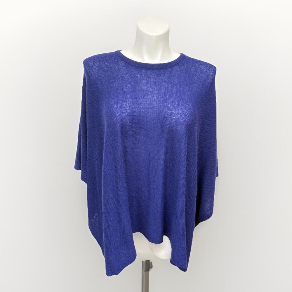 100% Cashmere Oversized Poncho Sweater Blue Purple One Size M.I.L.A. MILA Gemma
